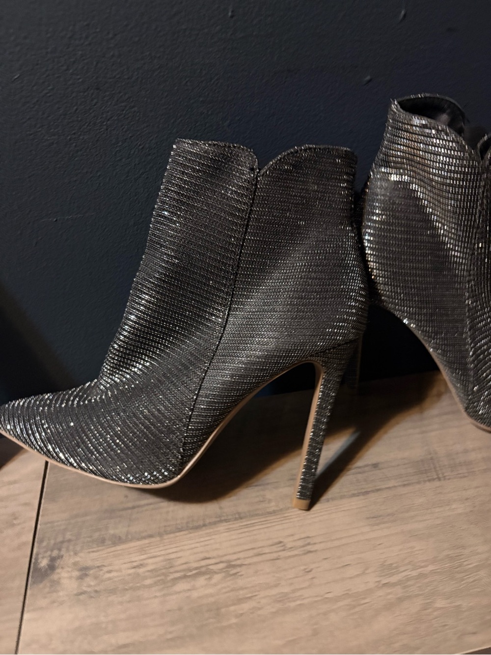 Qupid Silver Glitter Pointed-Toe Stiletto Ankle Boots never been worn